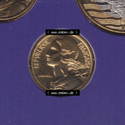 Münze Frankreich Umlaufmünzen Sammlung in PNG 2000, 5 Centimes (2) - Digitales Münzen-Bildmaterial einer französischen Francs Münze aus Frankreich in farbige mit... Sammlung