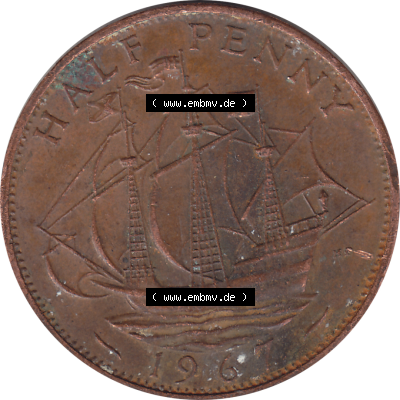 Münzen Großbritannien Umlaufmünzen Sammlung in PNG Großbritannien 1954-1970, Half Penny, Halber Pence 1967-02, Elisabeth II. (6) - Digitales Münzen-Bildmaterial... Sammlung
