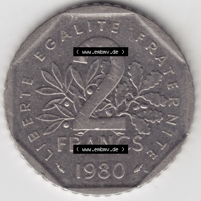 Münze Frankreich Umlaufmünzen Sammlung in PNG 1979-2001, 2 Francs Säerin Semeuse (1) - Digitales Münzen-Bildmaterial einer französischen Francs Münze aus Frankreich... Sammlung