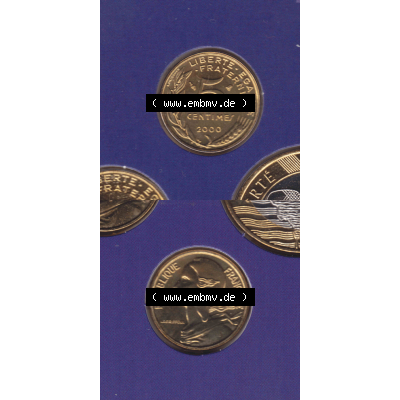 Münze Frankreich Umlaufmünzen Sammlung in PNG 2000, 5 Centimes (4) - Digitales Münzen-Bildmaterial einer französischen Francs Münze aus Frankreich in farbige mit... Sammlung