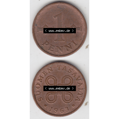 Münze Finnland / SUOMI Umlaufmünzen Sammlung in PNG 1963-1969, 1 Penni 1963 (4) - Digital Münzen-Bildmaterial einer Münze aus Finnland in farbige mit einen Scanner... Sammlung