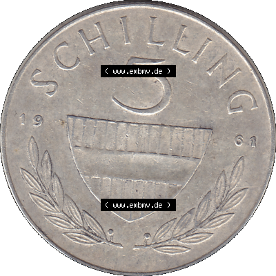 Alte Münze 5 / Fünf Schilling Österreich in original Farbgebung von Scanner transparenten PNG 1960-1968, 5 Fünf Schilling 1961-02, 5,20 Gramm 640er Silber,... Sammlung