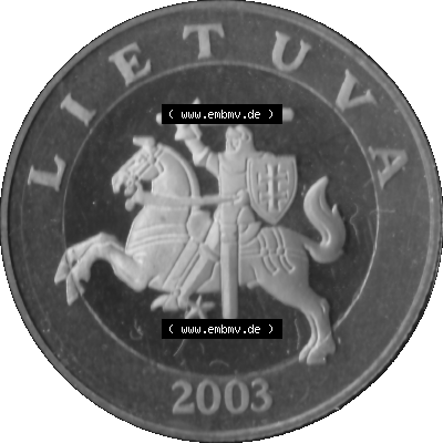 Alte Münze Litauen Kursmünzensatz 1998-2014, 2 Litai 2003-01 Graustufen. Vorderseite in Graustufen der litauischen Münze 2003, auf einen digitalen PNG-Bild der alten Münze... Sammlung
