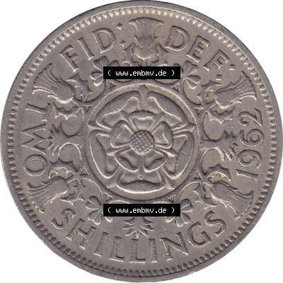 Münzen Großbritannien Umlaufmünzen Sammlung in PNG Großbritannien 1954-1970, 2 Schilling-Florin, Two Shillings, 1962-01 ELIZABETH II DEI GRATIA REGINA (6)... Sammlung