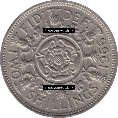 Münzen Großbritannien Umlaufmünzen Sammlung in PNG Großbritannien 1954-1970, 2 Schilling-Florin, Two Shillings, 1966-01 ELIZABETH II DEI GRATIA REGINA (6)... Sammlung