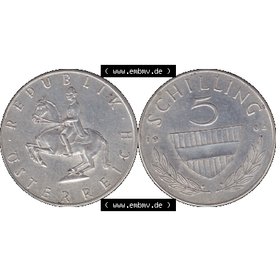 Alte Münze 5 / Fünf Schilling Österreich in original Farbgebung von Scanner transparenten PNG 1960-1968, 5 Fünf Schilling 1962-01, 5,20 Gramm 640er Silber,... Sammlung