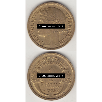 Münze Frankreich Umlaufmünzen Sammlung in PNG 1931-1941, 1 Franken, 1 Franc, 1939-1 LIBERTE EGALITE FRATERNITE (4) - Digitales Münzen-Bildmaterial einer französischen... Sammlung