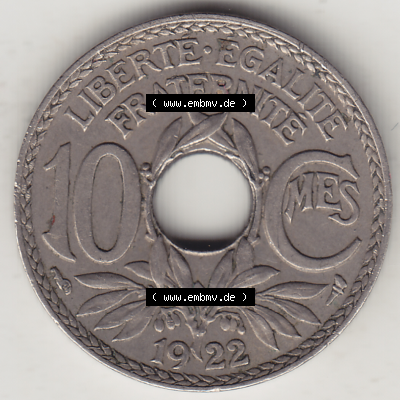 Münze Frankreich Umlaufmünzen Sammlung in PNG 1917-1938, 10 Centimes, RF - Frankreich 10 CMES EGALITÉ FRATERNITÉ LIBERTÉ 1922-1 (2) - Digitales Münzen-Bildmaterial... Sammlung