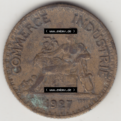 Münze Frankreich Umlaufmünzen Sammlung in PNG 1920-1927, 1 Franken BON POUR 1 FRANC 1927 (1) - Digitales Münzen-Bildmaterial einer französischen Francs Münze aus... Sammlung