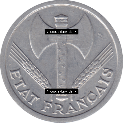Münze Frankreich Umlaufmünzen Sammlung in PNG 1943-1944, 2 Francs, Franken 1943-01 (6) - Digitales Münzen-Bildmaterial einer französischen Francs Münze aus... Sammlung
