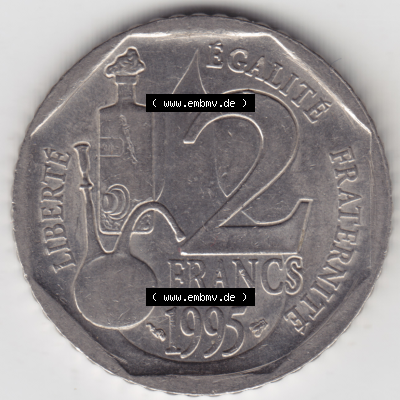 Münze Frankreich Umlaufmünzen Sammlung in PNG 1995-1995, 2 France Louis Rasteur (1) - Digitales Münzen-Bildmaterial einer französischen Francs Münze aus Frankreich... Sammlung