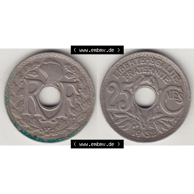 Münze Frankreich Umlaufmünzen Sammlung in PNG 1917-1937, 25 Cmes, Centimes 1932-1 LIBERTE EGALITE FRATERNITE (3) - Digitales Münzen-Bildmaterial einer französischen... Sammlung