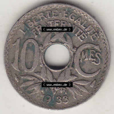 Münze Frankreich Umlaufmünzen Sammlung in PNG 1917-1938, 10 Centimes, 10 CMES EGALITÉ FRATERNITÉ LIBERTÉ 1933-1 (2) - Digitales Münzen-Bildmaterial... Sammlung