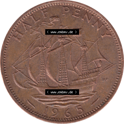 Münzen Großbritannien Umlaufmünzen Sammlung in PNG Großbritannien 1954-1970, Half Penny, Halber Pence 1965-01, Elisabeth II. (6) - Digitales Münzen-Bildmaterial... Sammlung