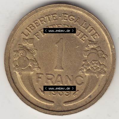 Münze Frankreich Umlaufmünzen Sammlung in PNG 1931-1941, 1 Franken, 1 Franc, 1939-1 LIBERTE EGALITE FRATERNITE (2) - Digitales Münzen-Bildmaterial einer französischen... Sammlung
