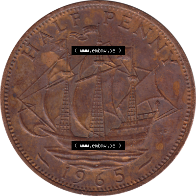 Münzen Großbritannien Umlaufmünzen Sammlung in PNG Großbritannien 1954-1970, Half Penny, Halber Pence 1965-02, Elisabeth II. (6) - Digitales Münzen-Bildmaterial... Sammlung