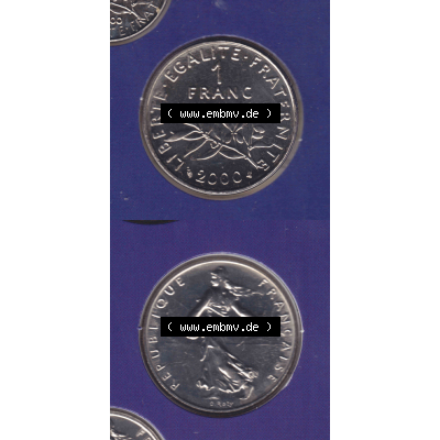 Münze Frankreich aus KMS Umlaufmünzen Sammlung in PNG 2000, 1 Francs (4) - Digitales Münzen-Bildmaterial einer französischen Francs Münze aus Frankreich aus KMS... Sammlung