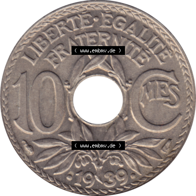 Münze Frankreich Umlaufmünzen Sammlung in PNG 1938-1939, 10 Centimes, Cent 1939-01 (5) - Digitales Münzen-Bildmaterial einer französischen Francs Münze aus... Sammlung