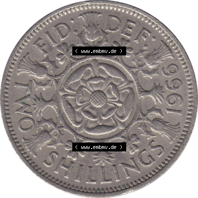 Münzen Großbritannien Umlaufmünzen Sammlung in PNG Großbritannien 1954-1970, 2 Schilling-Florin, Two Shillings, 1966-03 ELIZABETH II DEI GRATIA REGINA (6)... Sammlung