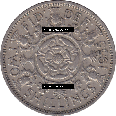 Münzen Großbritannien Umlaufmünzen Sammlung in PNG Großbritannien 1954-1970, 2 Schilling-Florin, Two Shillings, 1955-01 ELIZABETH II DEI GRATIA REGINA (6)... Sammlung