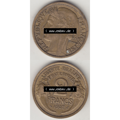 Münze Frankreich Umlaufmünzen Sammlung in PNG 1931-1941, 2 Franken 1932-2 LIBERTE EGALITE FRATERNITE (4) - Digitales Münzen-Bildmaterial einer französischen Francs Münze... Sammlung