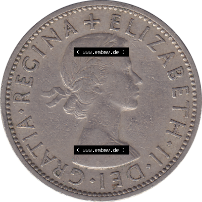 Münzen Großbritannien Umlaufmünzen Sammlung in PNG Großbritannien 1954-1970, 2 Schilling-Florin, Two Shillings, 1955-01 ELIZABETH II DEI GRATIA REGINA (5)... Sammlung