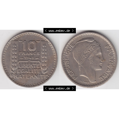 Münze Frankreich Umlaufmünzen Sammlung in PNG 1947-1949, 10 Francs, Franken 1948 (3) - Digitales Münzen-Bildmaterial einer französischen Francs Münze aus... Sammlung