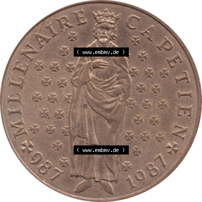 Münze Frankreich Umlaufmünzen Sammlung in PNG 1987-1987, 10 Francs 1000 Jahre König Hugo Capet erster König von Frankreich 1987-01 (6) - Digitales Münzen-Bildmaterial... Sammlung