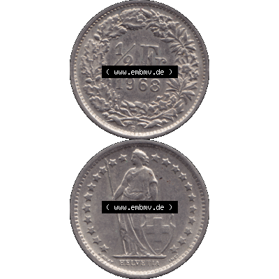 Alte Münze Schweiz in original Farbgebung vom Scanner transparenten PNG 1968-1982, 1/2 (halber) Franken B 1968-01. Erst die Rückseite Oben und dann die Vorderseite... Sammlung