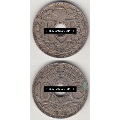 Münze Frankreich Umlaufmünzen Sammlung in PNG 1917-1938, 10 Centimes - Cmes 1935-3 (4) - Digitales Münzen-Bildmaterial einer französischen Francs Münze aus Frankreich... Sammlung
