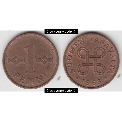 Münze Finnland / SUOMI Umlaufmünzen Sammlung in PNG 1963-1969, 1 Penni (3) - Digital Münzen-Bildmaterial einer Münze aus Finnland in farbige mit einen Scanner erstellten... Sammlung
