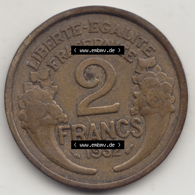 Münze Frankreich Umlaufmünzen Sammlung in PNG 1931-1941, 2 Franken 1932-1 LIBERTE EGALITE FRATERNITE (2) - Digitales Münzen-Bildmaterial einer französischen Francs Münze... Sammlung