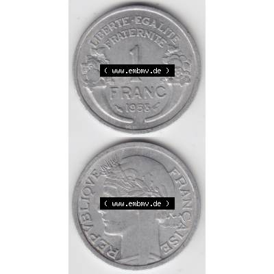 Münze Frankreich Umlaufmünzen Sammlung in PNG 1941-1959, 1 Francs, Franken 1958 (4) - Digitales Münzen-Bildmaterial einer französischen Francs Münze aus Frankreich... Sammlung