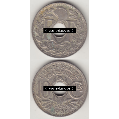 Münze Frankreich Umlaufmünzen Sammlung in PNG 1917-1938, 10 Centimes - Cmes 1938-2 (4) - Digitales Münzen-Bildmaterial einer französischen Francs Münze aus Frankreich... Sammlung
