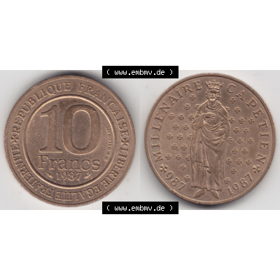 Münze Frankreich Umlaufmünzen Sammlung in PNG 1987-1987, 10 Francs 1000 Jahre König Hugo Capet erster König von Frankreich (3) - Digitales Münzen-Bildmaterial einer... Sammlung