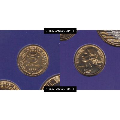 Münze Frankreich Umlaufmünzen Sammlung in PNG 2000, 5 Centimes (3) - Digitales Münzen-Bildmaterial einer französischen Francs Münze aus Frankreich in farbige mit... Sammlung
