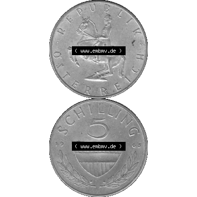 Alte Münze 5 / Fünf Schilling Österreich in s/w Schwarzweiß bzw. Graustufen Farbgebung von Scanner transparenten PNG 1960-1968, 5 Fünf Schilling 1965-01,... Sammlung