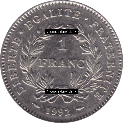 Münze Frankreich Umlaufmünzen Sammlung in PNG 1992-1992, 1 Francs Liberty Freiheitsgöttin 1992-01 (5) - Digitales Münzen-Bildmaterial einer französischen Francs... Sammlung
