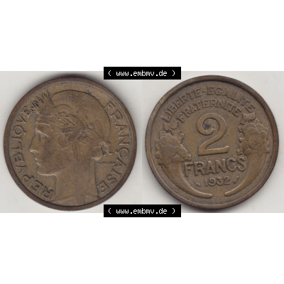 Münze Frankreich Umlaufmünzen Sammlung in PNG 1931-1941, 2 Franken 1932-1 LIBERTE EGALITE FRATERNITE (3) - Digitales Münzen-Bildmaterial einer französischen Francs Münze... Sammlung