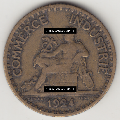 Münze Frankreich Umlaufmünzen Sammlung in PNG 1920-1927, 1 Franken BON POUR 1 FRANC 1924-1 (1) - Digitales Münzen-Bildmaterial einer französischen Francs Münze... Sammlung