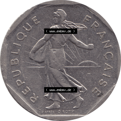 Münze Frankreich Umlaufmünzen Sammlung in PNG 1979-2001, 2 Francs Säerin Semeuse 1980-01 (6) - Digitales Münzen-Bildmaterial einer französischen Francs Münze... Sammlung