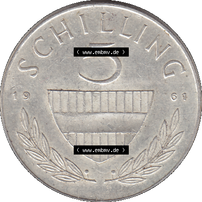 Alte Münze 5 / Fünf Schilling Österreich in original Farbgebung von Scanner transparenten PNG 1960-1968, 5 Fünf Schilling 1961-01, 5,20 Gramm 640er Silber,... Sammlung