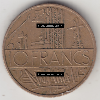 Münze Frankreich Umlaufmünzen Sammlung in PNG 1974-1987, 10 Franken-Francs 1978 I (1) - Digitales Münzen-Bildmaterial einer französischen Francs Münze aus Frankreich... Sammlung