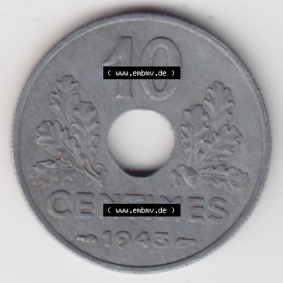 Münze Frankreich Umlaufmünzen Sammlung in PNG 1941-1943, 10 Centimes, Etat Francais 1943 (1) - Digitales Münzen-Bildmaterial einer französischen Francs Münze... Sammlung