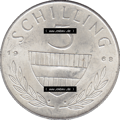Alte Münze 5 / Fünf Schilling Österreich in original Farbgebung von Scanner transparenten PNG 1960-1968, 5 Fünf Schilling 1968-01, 5,20 Gramm 640er Silber,... Sammlung