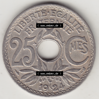 Münze Frankreich Umlaufmünzen Sammlung in PNG 1917-1937, 25 Cmes, Centimes 1924-1 LIBERTE EGALITE FRATERNITE (2) - Digitales Münzen-Bildmaterial einer französischen... Sammlung
