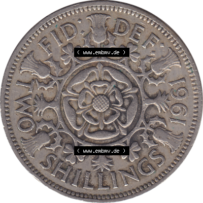 Münzen Großbritannien Umlaufmünzen Sammlung in PNG Großbritannien 1954-1970, 2 Schilling-Florin, Two Shillings, 1961-02 ELIZABETH II DEI GRATIA REGINA (6)... Sammlung