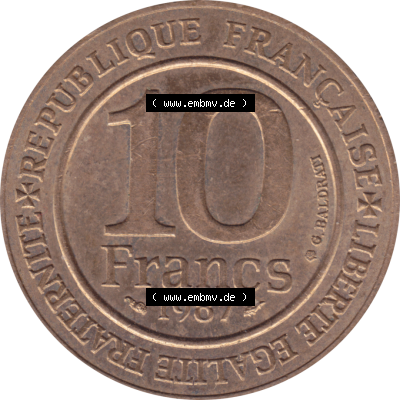 Münze Frankreich Umlaufmünzen Sammlung in PNG 1987-1987, 10 Francs 1000 Jahre König Hugo Capet erster König von Frankreich 1987-01 (5) - Digitales Münzen-Bildmaterial... Sammlung