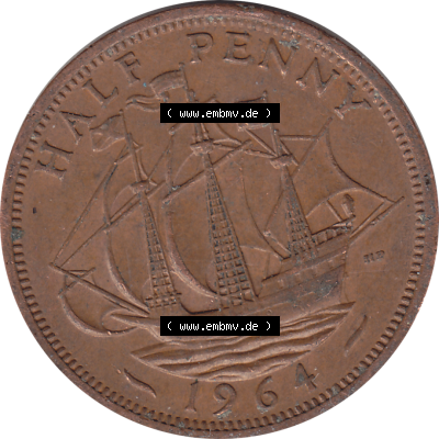 Münzen Großbritannien Umlaufmünzen Sammlung in PNG Großbritannien 1954-1970, Half Penny, Halber Pence 1964-03, Elisabeth II. (6) - Digitales Münzen-Bildmaterial... Sammlung