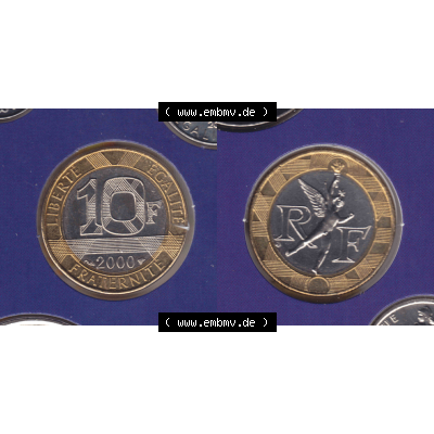 Münze Frankreich aus KMS Umlaufmünzen Sammlung in PNG 2000, 10 Francs (3) - Digitales Münzen-Bildmaterial einer französischen Francs Münze aus Frankreich aus KMS... Sammlung